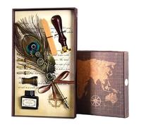 Generico Vintage Quill Pen and Ink Sets,Mechanical Feather Dip Pen Set with 5 Replacement Nibs and Brass Base,Calligraphy Dip Pens Gift Set with Wax Seal for Writing