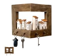 Generico Vintage Wall Mount Key Holder,Rustic 3D Wooden House Key Hanger,entryway key rack with hooks,4 Hooks for Entryway,Hallway & Living Room Home Decor (outer corner)
