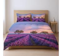 Generico Viola Naturale Pastorale Romantico Paesaggio Lavanda Set Di Piumoni Tocco Confortevole CopriPiumino Con Federa Adatto Ai Giovani 220 x 240cm Set Da Tre Pezzi
