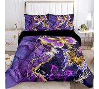 Generico Viola Set Letto Matrimoniale Completo Farfalle Copripiumino Matrimoniale, Biancheria da Letto, Set Copripiumino in Microfibra, Chiusura con Cerniera, Adatto per Adulti, Ragazzi e Ragazze