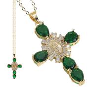 Generico Virgin Mary Cross Necklace - Copper 45+5cm Adjustable Crystal Zirconia Pendant | Saint Mary Cross Jewelry For Women Daily Wear Wedding Party Gift | Fashion Religious Catholic Necklace