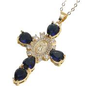 Generico Virgin Mary Cross Necklace - Copper 45+5cm Adjustable Crystal Zirconia Pendant | Saint Mary Cross Jewelry For Women Daily Wear Wedding Party Gift | Fashion Religious Catholic Necklace