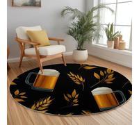 Generico Vita Birra Spighe Di Grano Tappeto stampato rotondo Nero, 160 cm Morbida Microfibra Tappetini Antiscivolo Tappeto per Bambini Cameretta Cucina Casa Zona Balcone Tappet Tavolino