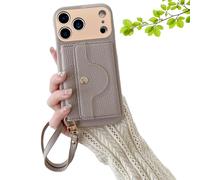 Generico VogueSkin Wallet Case, 3-in-1 Wallet Phone Case, Premium Leather, Card Holder & Hidden Makeup Mirror, For 17/16/15/14/13 (17Pro,Gray)