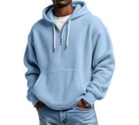 Generico Waffle Mens Quarter Zip Pullover, Drawstring Pullove Quarter Zip Pullover Men Loose Fit Comfort (Sky Blue,4XL)