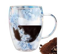 Generico Wall Glass Coffee Mug - Anti-Scald Glass Mugs With Dried Flowers And Handle | Double-Layer Insulated Layer Flowers Coffee Cup | Tea Cup For Birthday And Every Day Use