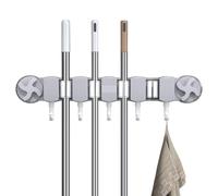 Generico Wall-Mounted Broom Mop Rack | Heavy Duty ABS Silicone Storage Holder 42x4.7x5.5cm | 4 Slots 5 Hooks Organizer | Bathroom Garden Cleaning Tool Storage Solution