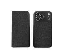 Generico Wallet Case For iPhone13 mini Imitation Leather Card Slots Magnetic Kickstand Shockproof Flip Folio Protective Cotton And Linen Pattern Cover Black