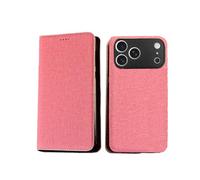 Generico Wallet Case For iPhone13 mini Imitation Leather Card Slots Magnetic Kickstand Shockproof Flip Folio Protective Cotton And Linen Pattern Cover Pink