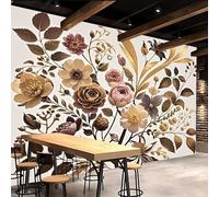 Generico Wallpaper For Living Room 250x175cm Fiori carta da parati floreale Oro D'epoca Stampa 3D su tela effetto olio senza interruzioni, per salotto o stanza degli ospiti