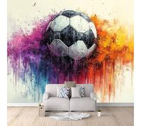 Generico Wallpaper For Living Room Calcio 3D, Carta Da Parati Camera Da Letto Pallone Da Calcio Blu Neon Vibrante 450X315cm Per Camera Da Letto Copre Le Imperfezioni Del Muro Tessuto Non Tessuto