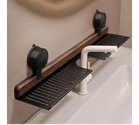 Generico Walnut Bathroom Kitchen Suction Cup Shelf, Wall Mounted No Drilling Storage Shelf Basket Accessories, Wood Faucet Storage Rack, for Vanity, Kitchen (Black)