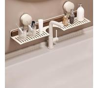 Generico Walnut Bathroom Kitchen Suction Cup Shelf,Wall Mounted Wood Storage Rack Over Sink,Removable Suction Cup Sink Organizer,rust-proof durable,suitable bathroom and kitchen (White, 70cm)