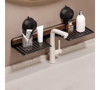 Generico Walnut Bathroom Kitchen Suction Cup Shelf,Wall Mounted Wood Storage Rack Over Sink,Removable Suction Cup Sink Organizer,rust-proof durable,suitable bathroom and kitchen (Black, 70cm)