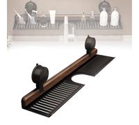 Generico Walnut Bathroom Kitchen Suction Cup Shelf, Walnut Suction Cup Bathroom Shelf, Wall Mounted Sink Over Faucet, Removable Wood Faucet Storage Rack (Black,50)