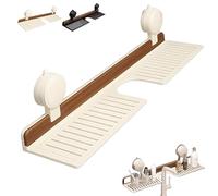 Generico Walnut Suction Cup Bathroom Shelf,2025 New Faucet Organizer Rack for Bathroom,No-Drill Storage with Strong Suction Cups, Rustproof Wooden Organizer (White,40cm/15.7in)