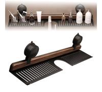 Generico Walnut Suction Cup Bathroom Shelf, Aluminum Suction Cup Bathroom Shelfs, Wall Mounted No Drilling Storage Shelf Basket Accessories for Bathrooms & Kitchen (Black,40CM)