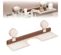 Generico Walnut Suction Cup Bathroom Shelf, Aluminum Suction Cup Bathroom Shelfs, Wall Mounted No Drilling Storage Shelf Basket Accessories for Bathrooms & Kitchen (White,50CM)