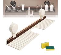 Generico Walnut Suction Cup Bathroom Shelf, Wall Mounted No Drilling Storage Shelf Basket Accessories for Bathroom & Kitchen, Removable Faucet Organizer Rack for Bath Room (White,15.7in/40cm)