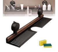 Generico Walnut Suction Cup Bathroom Shelf, Wall Mounted No Drilling Storage Shelf Basket Accessories for Bathroom & Kitchen, Removable Faucet Organizer Rack for Bath Room (Black,19.6in/50cm)