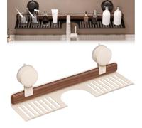 Generico Walnut Suction Cup Bathroom Shelf, Wall Mounted No Drilling Storage Shelf Basket, Heavy Duty Wall Mounted Bath Room Sink Over Faucet for Countertop (White,15.75inch)