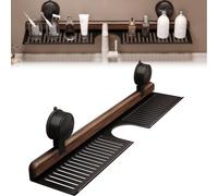 Generico Walnut Suction Cup Bathroom Shelf, Wall Mounted No Drilling Storage Shelf Basket, Heavy Duty Wall Mounted Bath Room Sink Over Faucet for Countertop (Black,15.75inch)