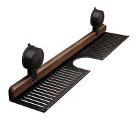 Generico Walnut Suction Cup Bathroom Shelf, Wall Mounted No Drilling Wooden Storage Shelf Basket, Removable Sink Faucet Organizers for Bathroom & Kitchen (Black,50cm)