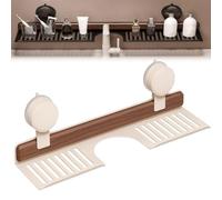 Generico Walnut Suction Cup Bathroom Shelf, Wall Mounted No - Drilling Wooden Storage Shelf Basket, Sleek Bathroom Organizers and Storage Caddies Soap Holder (white,50cm/19.6in)