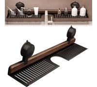 Generico Walnut Suction Cup Bathroom Shelf, Wall Mounted No - Drilling Wooden Storage Shelf Basket, Sleek Bathroom Organizers and Storage Caddies Soap Holder (black,50cm/19.6in)