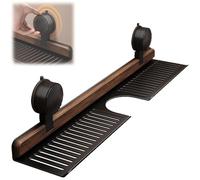 Generico Walnut Suction Cup Bathroom Shelf, Wall Mounted Sink Shelf Over Faucet, Removable Shower Suction Shelfs, Floating Organizer for Toiletries, Bottles and Small Accessories (Black,19.7 in)