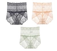 Generico Wateresty Lace Panties,Sexy High Waist Pretty Lace Panties, Tummy Control Breathable Plus Size Underwear (3pcs*D,XL)