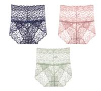 Generico Wateresty Lace Panties,Sexy High Waist Pretty Lace Panties, Tummy Control Breathable Plus Size Underwear (3pcs*C,XXL)