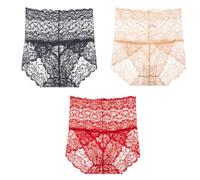 Generico Wateresty Lace Panties,Sexy High Waist Pretty Lace Panties, Tummy Control Breathable Plus Size Underwear (3pcs*A,XL)