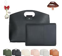 Generico Waterproof Leather 14-16 in 2 PCS Laptop Bag for Women Handbag, Work Tote Bag Briefcase, Waterproof Leather Briefcase (Black)