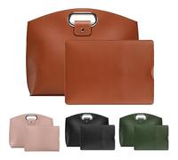 Generico Waterproof Leather 14-16In 2PCS Laptop Bag for Women Handbag iPad Cases, Work Tote Bag Briefcase (Brown)