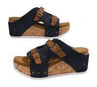 Generico Wedge Sandals for Women Comfortable Platform Slip On Sandals Faux Cork Open Toe Casual Summer Slides Walking Outdoor Beach Chunky Heel Everyday Sandals (dark blue,43)