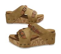Generico Wedge Sandals for Women Comfortable Platform Slip On Sandals Faux Cork Open Toe Casual Summer Slides Walking Outdoor Beach Chunky Heel Everyday Sandals (yellow,38)