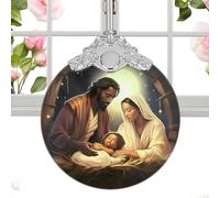 Genérico Weihnachtskrippen-Set - Set - Krippen-Weihnachtsanhänger - Geburt Weihnachtsanhänger Krippensegen Acrylanhänger - Jesus-Andenken-Weihnachtsschmuck, Runde Weihnachtsdekoration Für
