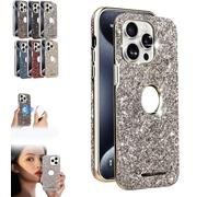 Generico Weseecase Luxury Sparkling Diamond Hollowed Out Case Cover for iPhone, Luxury Glitter Electroplated Case, for iPhone 13/15/14/16/12 Pro Max (for 13PM,Gray)