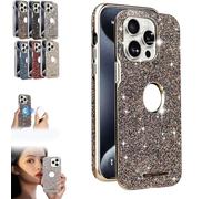 Generico Weseecase Luxury Sparkling Diamond Hollowed Out Case Cover for iPhone, Luxury Glitter Electroplated Case, for iPhone 13/15/14/16/12 Pro Max (for 13PM,Coffee)