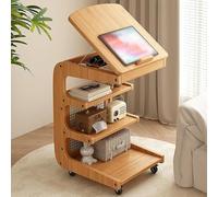 Generico Wheels C Shaped Side Table, C Side Table End Tables with Wheels 3 Layer Storage with Adjustable Angle Panel Mobile Storage Rack for Living Room Bedroom Small Spaces(Wood)