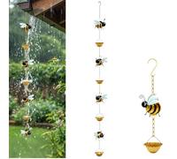Generico Whimsical Bee Rain Chain, Bee Cup Rain Catcher for Gutters, Decorative Hanging Metal Bees Rains Chains, Outdoor Durable Heavy Duty Rains Catcher, for Garden, Patio, Yard