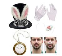 Generico White Rabbits Costume Accessory Set, 4-Piece Cosplay Bunny Dress-Up Kit, 13.39x12.99 inches Halloween Party Supplies, Fun Animal Outfit for Women,Men, Themed Events and Performances