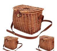 Generico Wicker di cestino, cesto di fiori con tracolla, contenitore di grande capacità intrecciato a mano, per libri, giocattoli, alimenti, pane, fiori, bambole, funghi, soggiorno, camera da letto