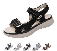 Generico Wide Fit Sandal for Women Open Toe Ankle Strap Sandals Comfortable Walking Low Heel Slip On (Black,42)