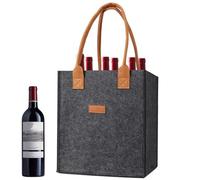 Generico Wine Bottle Bag, 6-Partition Beer Carrier, Reusable Travel Tote, Soft & Sturdy Felt, (Black/Gray, 23x18x26cm), Perfect For Picnic, Camping & Outdoor Events