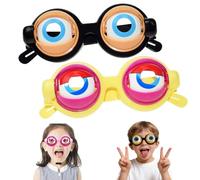 Generico Winking Glasses, Funny Winking Kinetic Crazy Eyes Blinking Glasses, Kids Pull-String Blinking Glass with Manual Blink Action (2pcs-Black+Yellow)