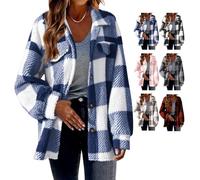 Generico Winter Coats for Women 2025 Warm Fuzzy Fleece Zip Up Plaid Hooded Jacket Casual Comfort Long Sleeve Fluffy Hoodie (blue, S)