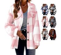 Generico Winter Coats for Women 2025 Warm Fuzzy Fleece Zip Up Plaid Hooded Jacket Casual Comfort Long Sleeve Fluffy Hoodie (pink, XL)