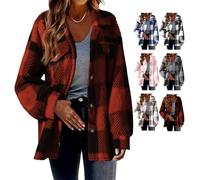 Generico Winter Coats for Women 2025 Warm Fuzzy Fleece Zip Up Plaid Hooded Jacket Casual Comfort Long Sleeve Fluffy Hoodie (burgundy, M)